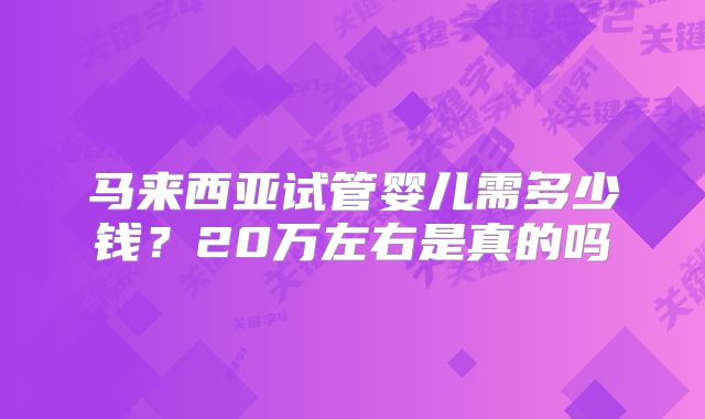 马来西亚试管婴儿需多少钱?20万左右是真的吗