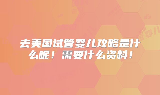 去美国试管婴儿攻略是什么呢！需要什么资料！