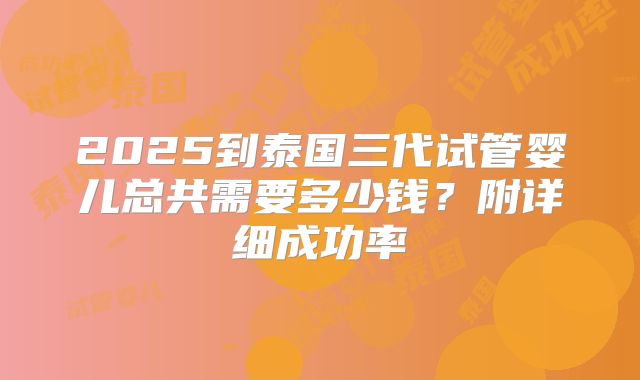 2025到泰国三代试管婴儿总共需要多少钱？附详细成功率
