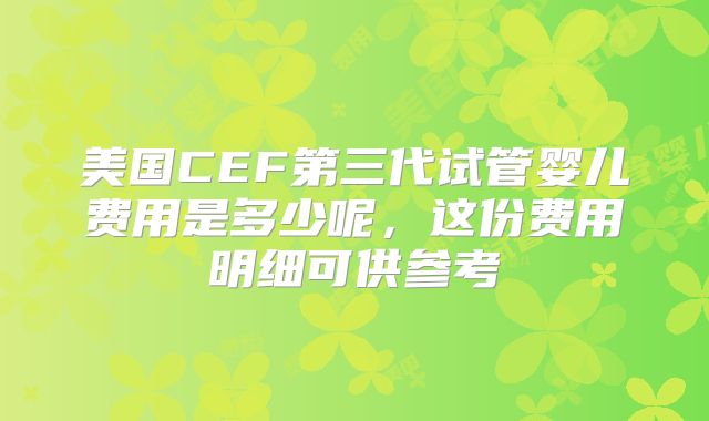 美国CEF第三代试管婴儿费用是多少呢，这份费用明细可供参考