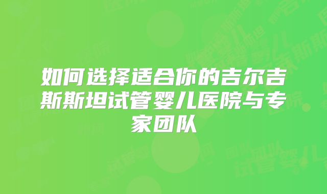 如何选择适合你的吉尔吉斯斯坦试管婴儿医院与专家团队