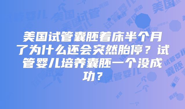 美国试管囊胚着床半个月了为什么还会突然胎停？试管婴儿培养囊胚一个没成功？