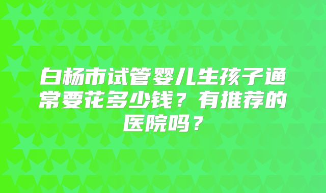 白杨市试管婴儿生孩子通常要花多少钱？有推荐的医院吗？