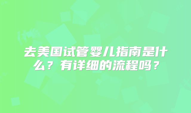 去美国试管婴儿指南是什么？有详细的流程吗？