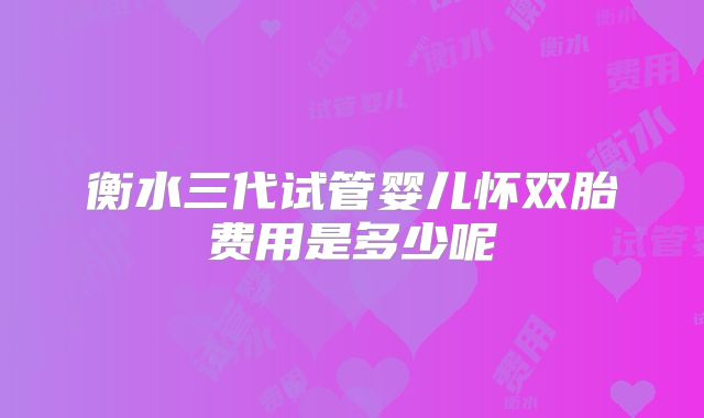 衡水三代试管婴儿怀双胎费用是多少呢