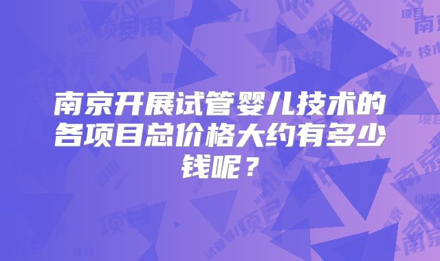 南京开展试管婴儿技术的各项目总价格大约有多少钱呢？