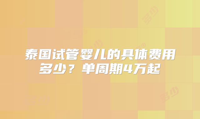泰国试管婴儿的具体费用多少？单周期4万起