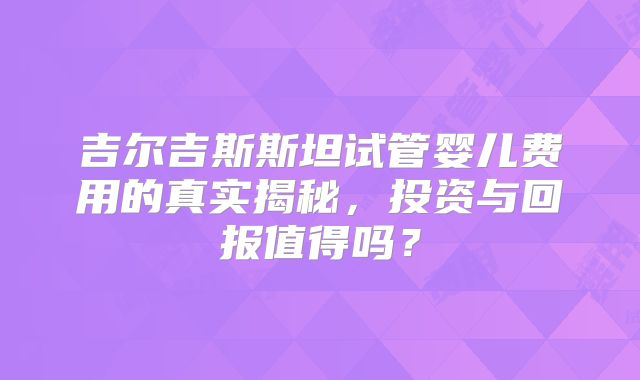 吉尔吉斯斯坦试管婴儿费用的真实揭秘，投资与回报值得吗？