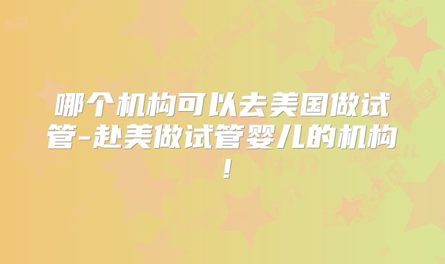 哪个机构可以去美国做试管-赴美做试管婴儿的机构！
