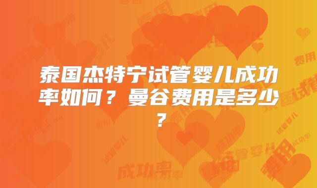 泰国杰特宁试管婴儿成功率如何？曼谷费用是多少？
