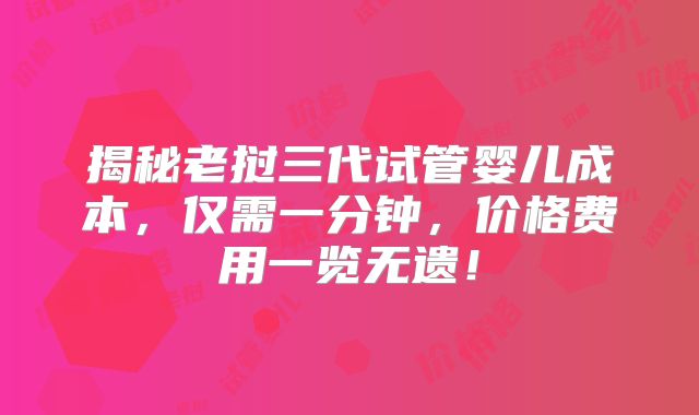 揭秘老挝三代试管婴儿成本，仅需一分钟，价格费用一览无遗！