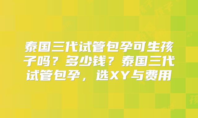 泰国三代试管包孕可生孩子吗？多少钱？泰国三代试管包孕，选XY与费用
