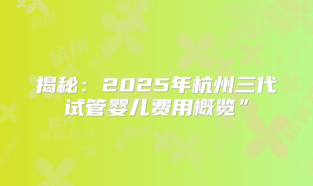 揭秘：2025年杭州三代试管婴儿费用概览”