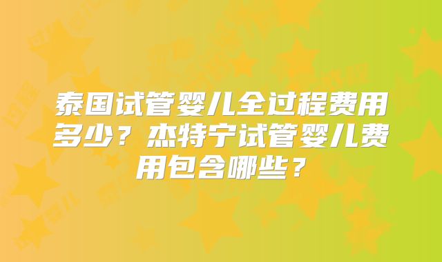 泰国试管婴儿全过程费用多少？杰特宁试管婴儿费用包含哪些？