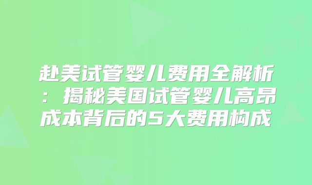 赴美试管婴儿费用全解析：揭秘美国试管婴儿高昂成本背后的5大费用构成