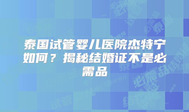 泰国试管婴儿医院杰特宁如何？揭秘结婚证不是必需品