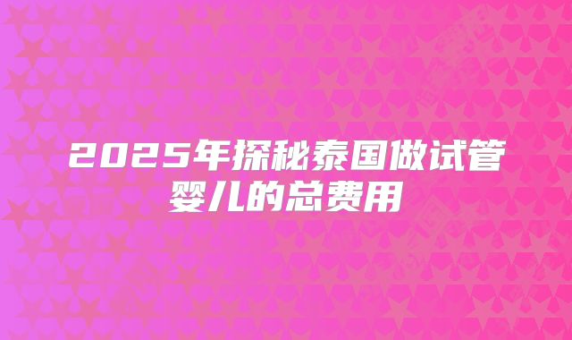 2025年探秘泰国做试管婴儿的总费用