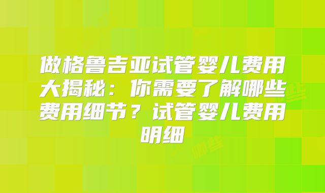 做格鲁吉亚试管婴儿费用大揭秘：你需要了解哪些费用细节？试管婴儿费用明细