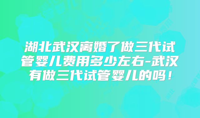 湖北武汉离婚了做三代试管婴儿费用多少左右-武汉有做三代试管婴儿的吗!