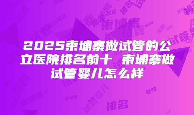 2025柬埔寨做试管的公立医院排名前十 柬埔寨做试管婴儿怎么样