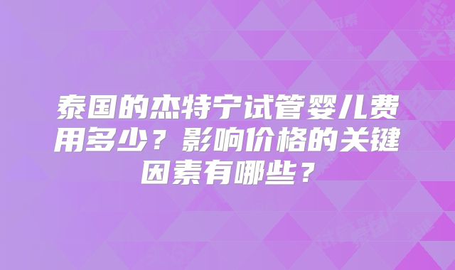 泰国的杰特宁试管婴儿费用多少？影响价格的关键因素有哪些？