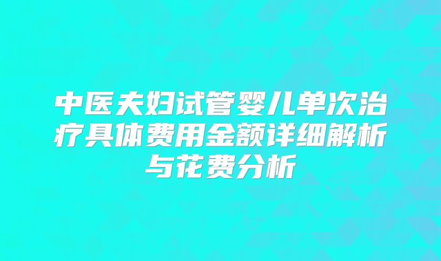 中医夫妇试管婴儿单次治疗具体费用金额详细解析与花费分析