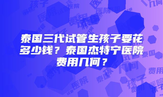泰国三代试管生孩子要花多少钱？泰国杰特宁医院费用几何？