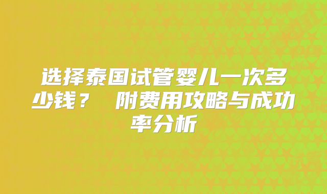 选择泰国试管婴儿一次多少钱? 附费用攻略与成功率分析