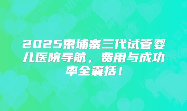 2025柬埔寨三代试管婴儿医院导航，费用与成功率全囊括！