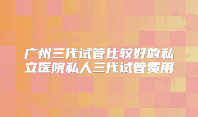 广州三代试管比较好的私立医院私人三代试管费用