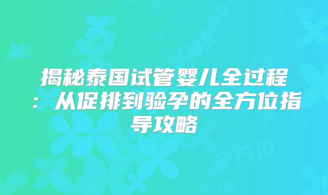 揭秘泰国试管婴儿全过程：从促排到验孕的全方位指导攻略