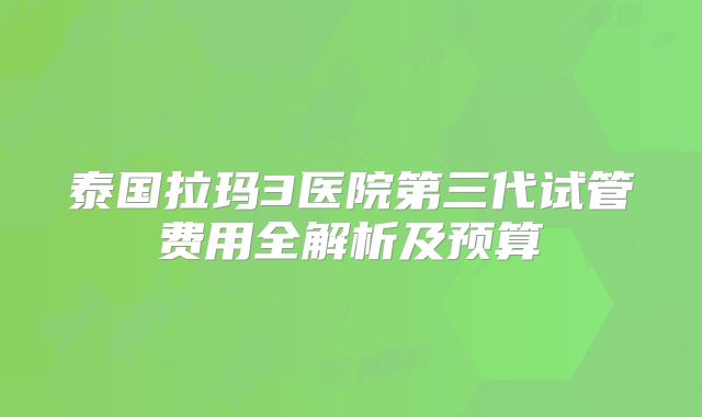 泰国拉玛3医院第三代试管费用全解析及预算