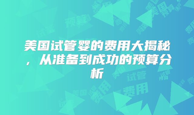 美国试管婴的费用大揭秘，从准备到成功的预算分析