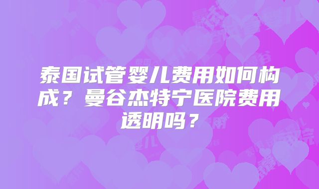 泰国试管婴儿费用如何构成？曼谷杰特宁医院费用透明吗？