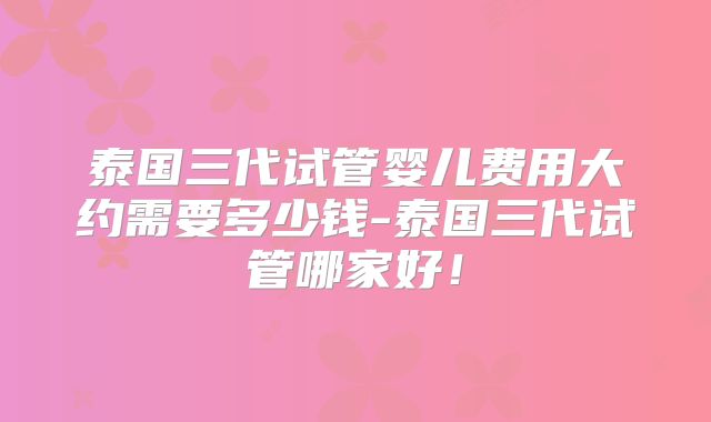 泰国三代试管婴儿费用大约需要多少钱-泰国三代试管哪家好！