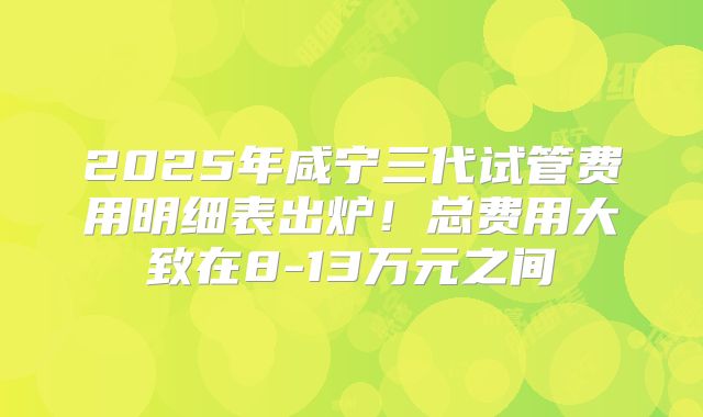 2025年咸宁三代试管费用明细表出炉！总费用大致在8-13万元之间