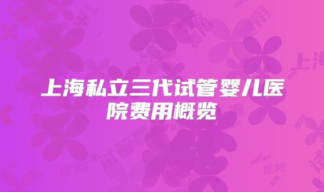 上海私立三代试管婴儿医院费用概览