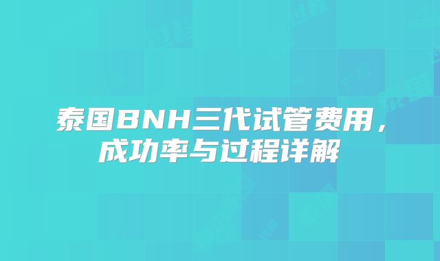 泰国BNH三代试管费用，成功率与过程详解