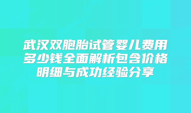 武汉双胞胎试管婴儿费用多少钱全面解析包含价格明细与成功经验分享