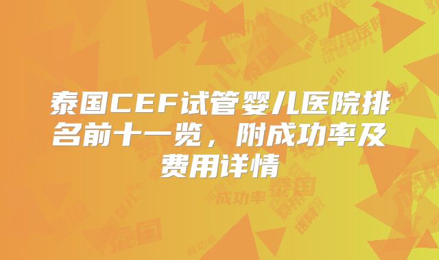 泰国CEF试管婴儿医院排名前十一览，附成功率及费用详情