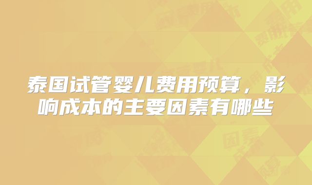 泰国试管婴儿费用预算，影响成本的主要因素有哪些