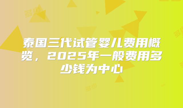 泰国三代试管婴儿费用概览，2025年一般费用多少钱为中心
