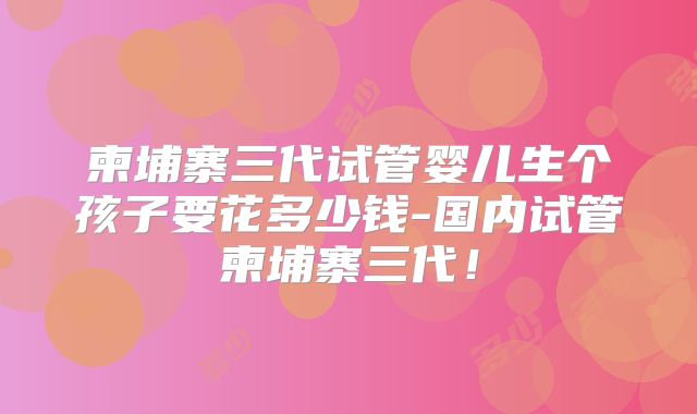 柬埔寨三代试管婴儿生个孩子要花多少钱-国内试管柬埔寨三代！