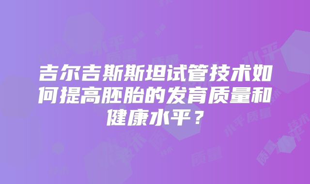 吉尔吉斯斯坦试管技术如何提高胚胎的发育质量和健康水平？