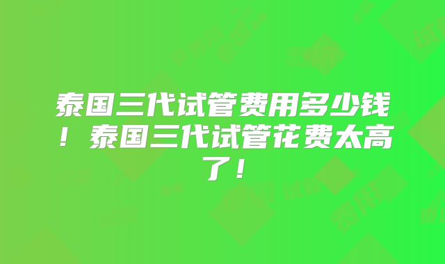 泰国三代试管费用多少钱！泰国三代试管花费太高了！