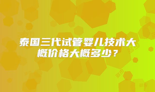 泰国三代试管婴儿技术大概价格大概多少？