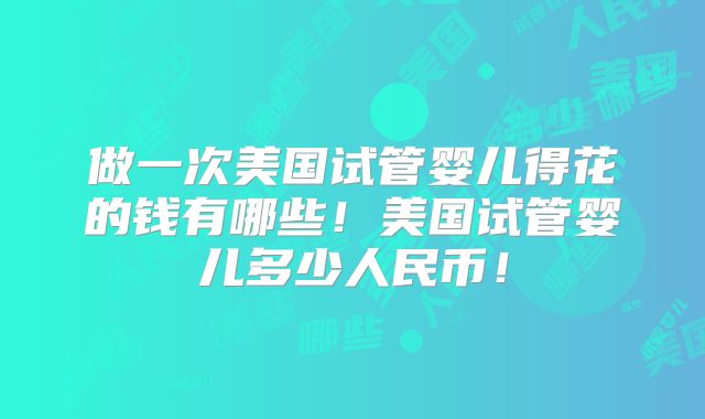做一次美国试管婴儿得花的钱有哪些！美国试管婴儿多少人民币！