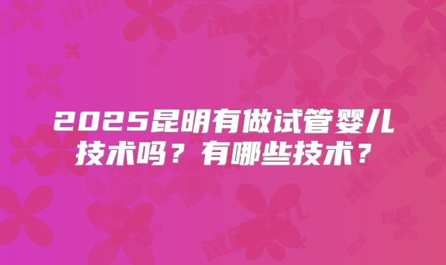2025昆明有做试管婴儿技术吗？有哪些技术？