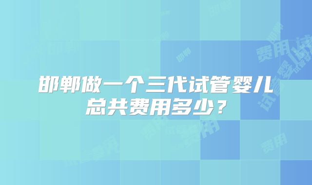 邯郸做一个三代试管婴儿总共费用多少？