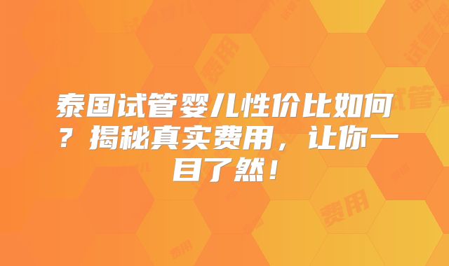 泰国试管婴儿性价比如何？揭秘真实费用，让你一目了然！